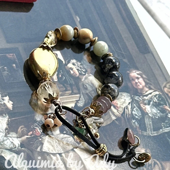 Rainbow Amazonite leather rope wrap adjustable cowgirl bracelet maximalist cuff - Picture 1 of 7